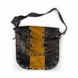 Vintage 1970s Suede Leather Boho Patchwork Purse Made in Spain Hippie Bag